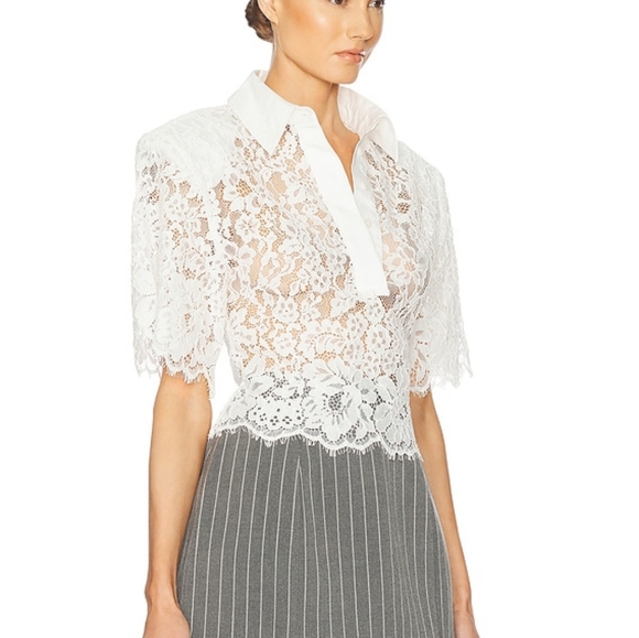 Helsa The Lace Shirt With Shoulder Pad - Picture 3 of 5